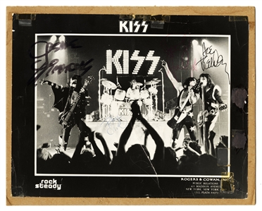 KISS 1970s Band Autographed Mounted Rock Steady / Rogers & Cowan, Inc Press Photo w COA