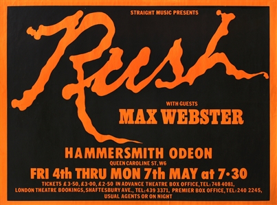 Rush 1979 Hammersmith Odeon Concert Poster Orange Design