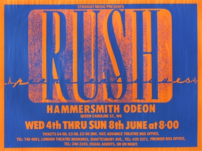 Rush 1980 Permanent Waves Hammersmith Odeon Concert Poster