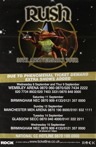 Rush 2004 R30 U.K. Tour Multi-Date Subway Poster