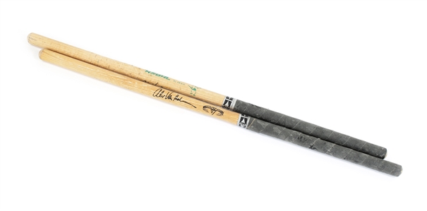 Van Halen 1986 - 1990s Alex Van Halen Stage-Used No Tip Butt End Regal Tip Drumsticks With Circular Logo & Black Grip Tape