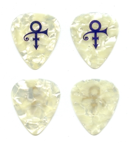 Prince 1990s Lot of 2 Purple Love Symbol White Pearloid Guitar Picks w/COA
