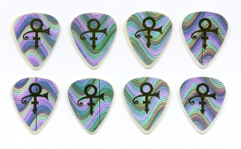 Prince 1990s Lot of 4 Double Sided Foil With Gold Symbol Applied Decal White Picks w/COA
