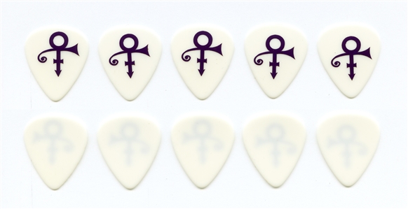 Prince 1990s Bulk Lot of 5 Vinyl Applied Purple Love Symbol White Guitar Picks w/COA