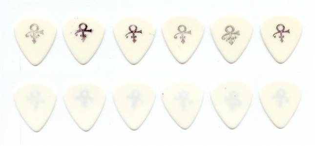 Prince 1990s Lot of 6 Stamped Black Love Symbol White Guitar Picks w/COA