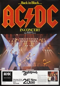 AC/DC 1980 Back In Black Tour Koln Germany Concert Poster