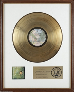 Alice Cooper 1973 Billion Dollar Babies RIAA Certified Gold Record White Matte Award Presented to Jack Douglas