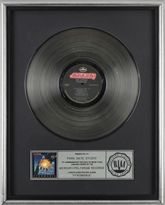 Def Leppard 1983 Pyromania RIAA Platinum Record Award Presented to Park Gate Studio