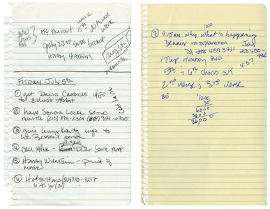 Madonna 1991 Lot of 2 Handwritten To-Do Lists #2 w/COA