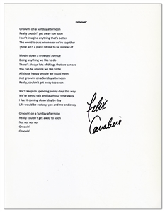 Rascals 1967 Groovin Lyrics Autographed by Felix Cavaliere