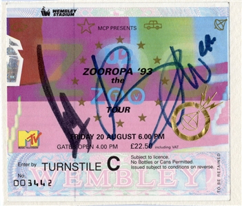 U2 1993 Zooropa 2x Autographed Concert Ticket Stub w COA