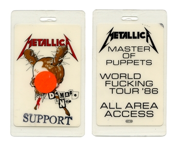 Metallica 1986 Master of Puppets World Tour All Area Access Support Laminated Pass