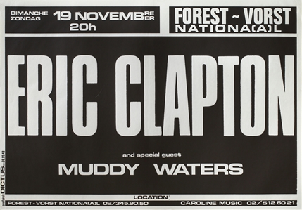 Eric Clapton 1978 Backless Tour Brussels Belgium Concert Poster With Muddy Waters