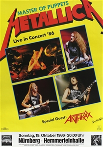 Metallica 1986 Master Of Puppets With Cancelled Tour Date German Concert Poster