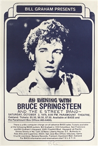 Bruce Springsteen 1976 Concert Poster Paramount Theatre October 2 Signed by Randy Tuten
