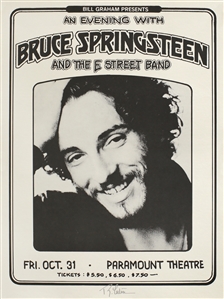 Bruce Springsteen 1976 Concert Poster Paramount Theatre October 10 Signed by Randy Tuten
