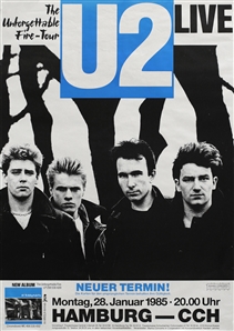U2 1985 The Unforgettable Fire Tour Hamburg Germany Concert Poster