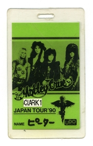 Motley Crue 1990 Japanese Tour Crew Pass Issued To Zeke Clark w/COA