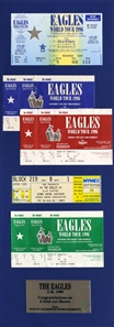 Eagles 1996 Harvey Goldsmith Entertainments 5 UK Sold Out Shows Tickets With Plaque Matted Display