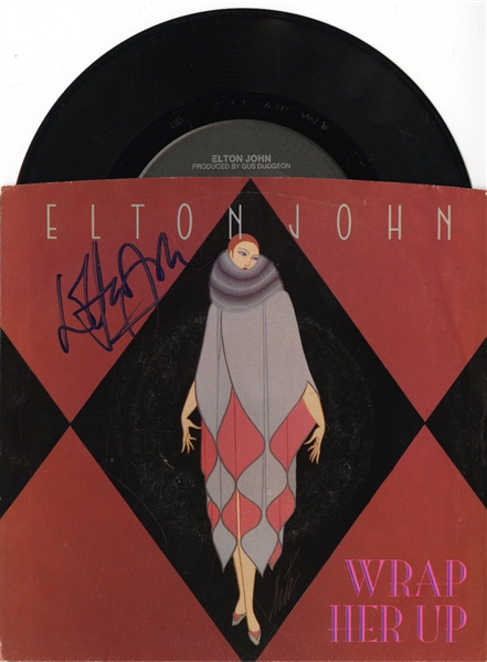 Elton John Signed “Wrap Her Up” 45 Record Sleeve w COA