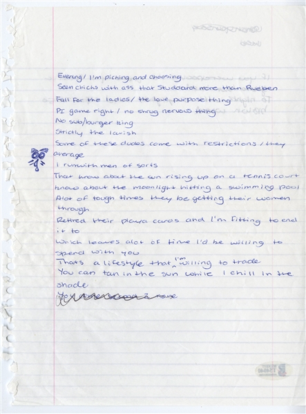 Drake Handwritten Lyrics w COA