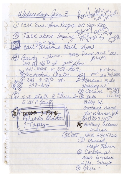 Madonna Handwritten To-Do List