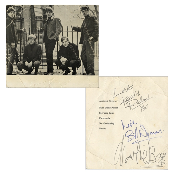 Keith Richards, Charlie Watts & Bill Wyman Signed Postcard w COA