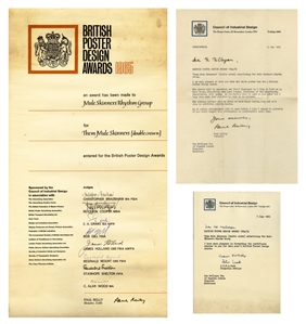 The Muleskinners 1964/65 Ian McLagan/Barney Bubbles Designed Poster with British Poster Design Award Notification and Certificate