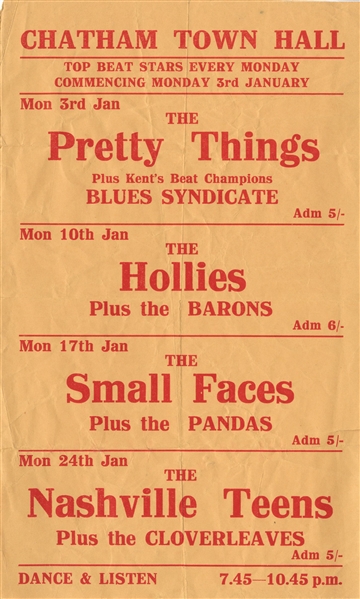 Small Faces 1966 January Chatham Town Hall Handbill