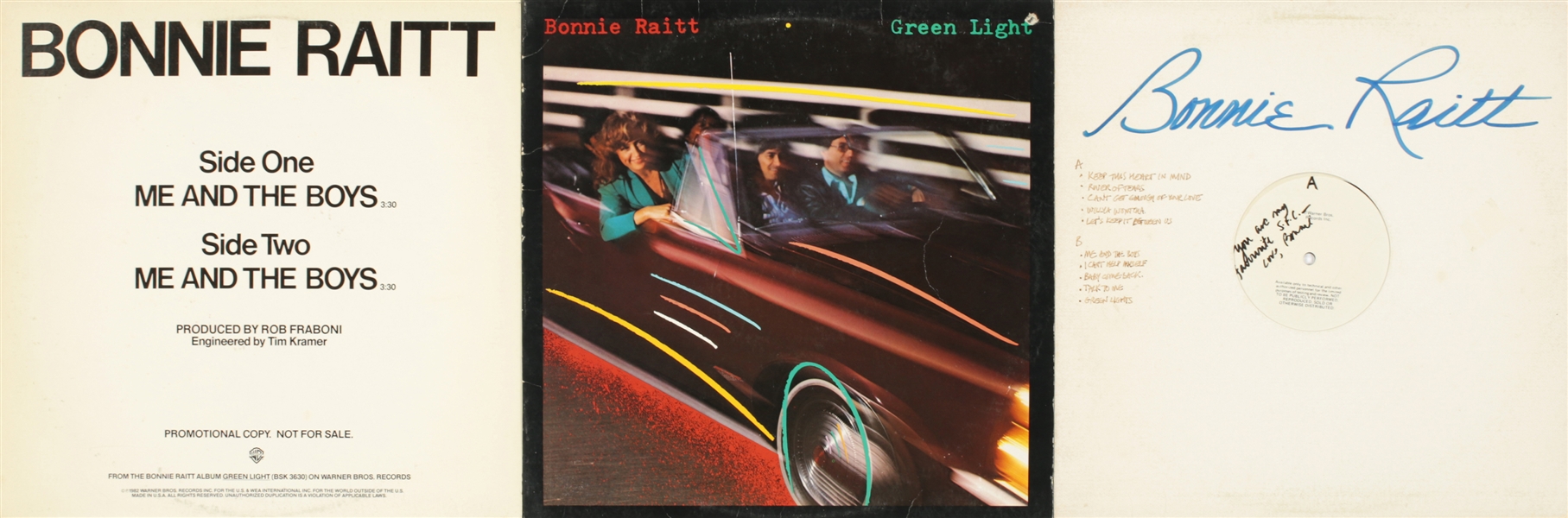 Bonnie Raitt 1982 Green Light Lot of 3 LP/Autographed and Presonalized Test Pressing/12"