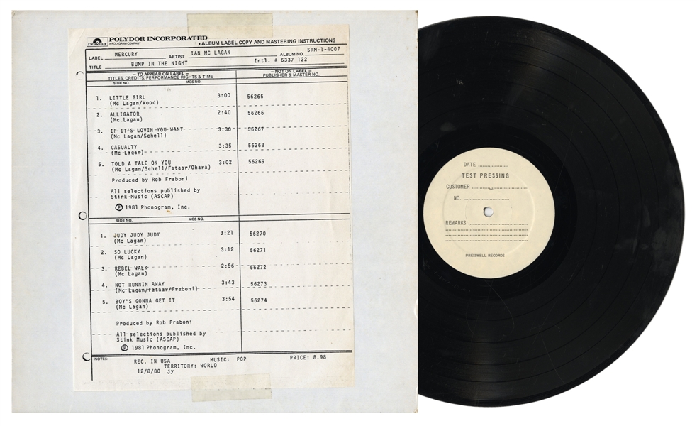 Ian McLagan 1980 Bump in the Night Test Pressing LP