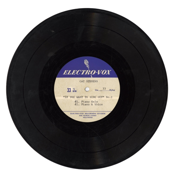 Cat Stevens 1971 If You Want To Sing Out 10" Acetate with 2 Unreleased Versions From the Estate of Hal Ashby