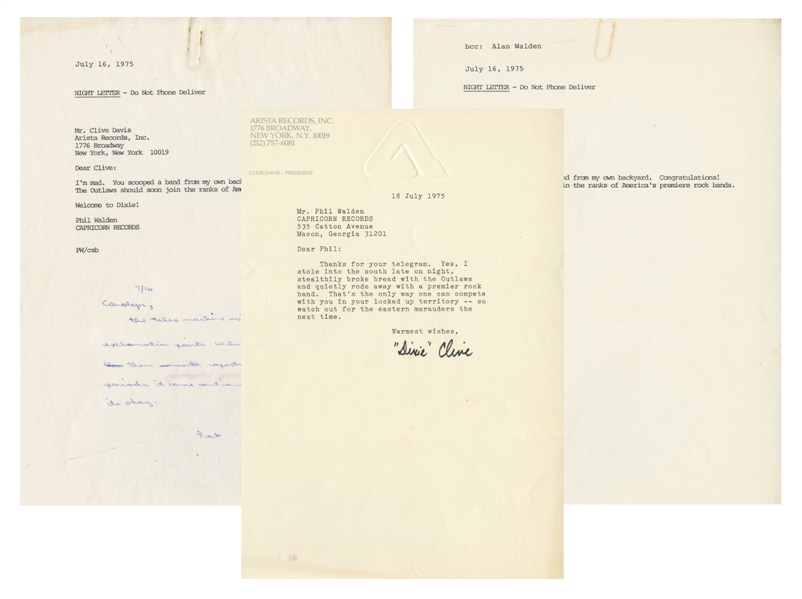 The Outlaws 1975 Three Letters With Clive Davis Signature