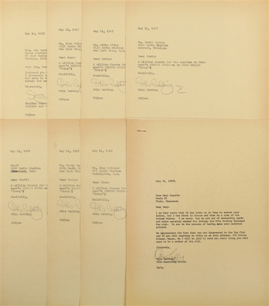 Otis Redding 1967 Lot of 8 Secretarial Carbon Signatures
