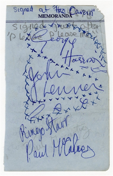 John Lennon and George Harrison Signed Cavern Club Cut w 2 COAs