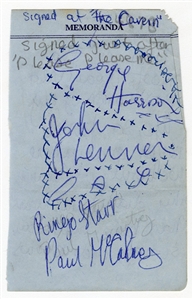 John Lennon and George Harrison Signed Cavern Club Cut w 2 COAs