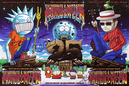 Primus / Ween 2022 South Park 25th Anniversary Uncut Triptych Poster Fully Band Autographed by Primus, Ween & Show Creators