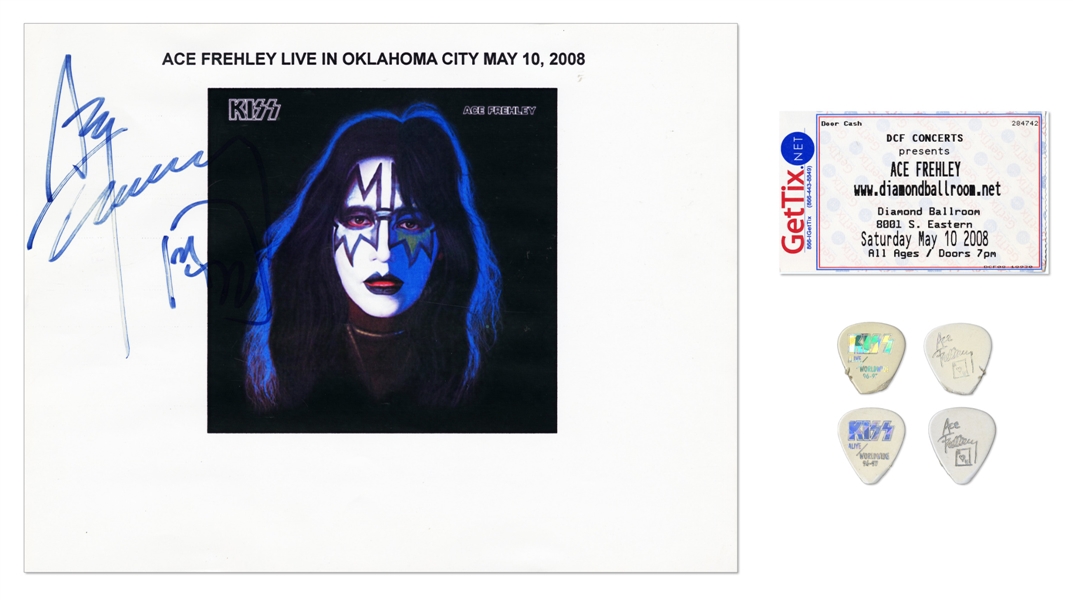 Ace Frehley 1997 - 2008 Autographed Lot With Ticket & Guitar Picks