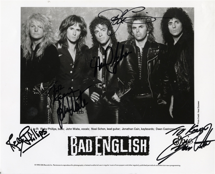 Bad English 1990 Fully Band Signed 8 x 10 Inch Black & White Press Photo