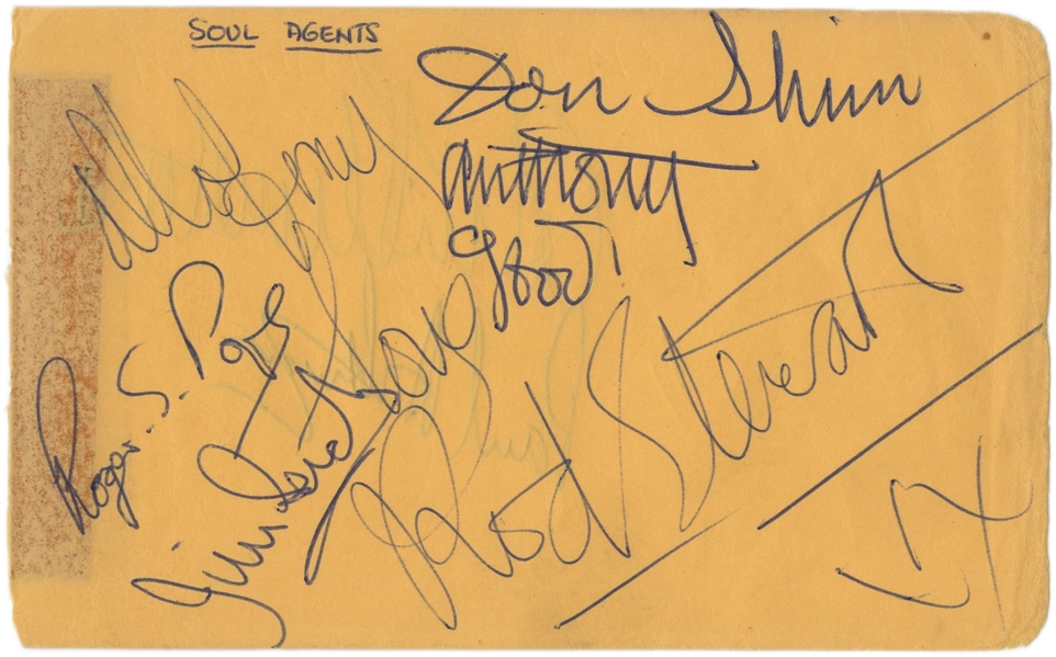 Rod Stewart / The Soul Agents 1964-1965 Band Signed Page & Vintage Single