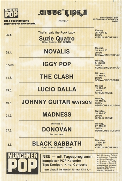 1980 German Concert Flyer Featuring Black Sabbath & More