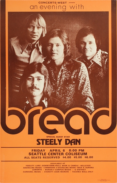 Bread and Steely Dan 4/6/1971 Original Concert Poster