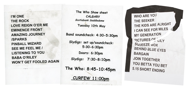 The Who 2016 Hits 50! Calgary Local Crew Shirt, Set List & Day Schedule Lot