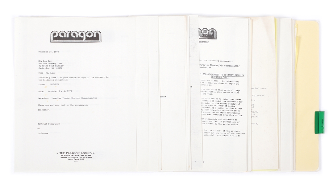 Blondie 1978 Concert Contracts, Correspondence & Accounting Lot-Paragon Agency