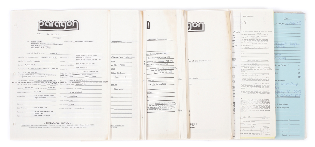 Blondie 1979 Concert Contracts, Correspondence & Accounting Lot-Paragon Agency