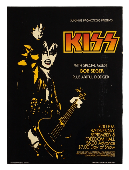 KISS 9/8/1976 Original Venue Cardboard Poster