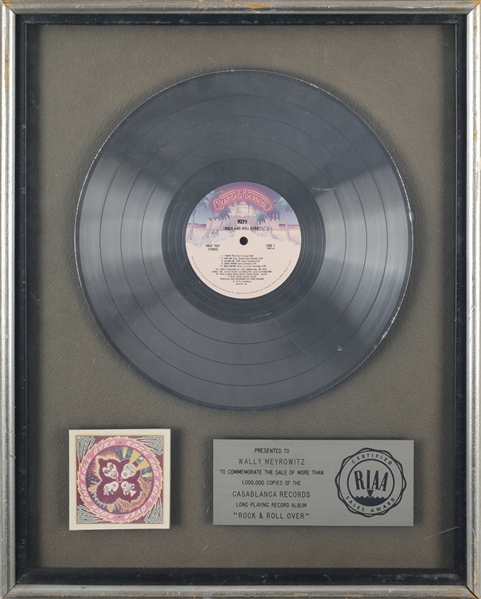 KISS 1976 Rock And Roll Over RIAA Platinum Award Presented To Wally Meyrowitz