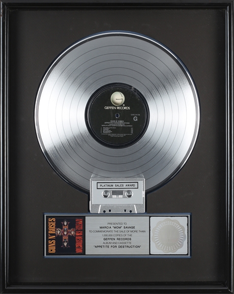 Guns N Roses 1987 Appetite for Destruction RIAA Platinum Sales Award Presented to Marcia Savage