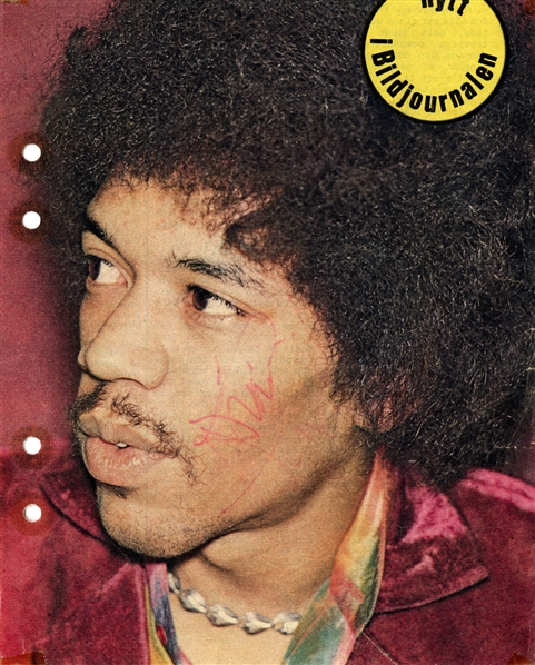 Jimi Hendrix 1968 Autographed Swedish Magazine Cut w COA