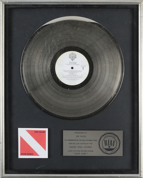 Van Halen 1982 Diver Down RIAA Platinum Record Award Presented to Van Halen